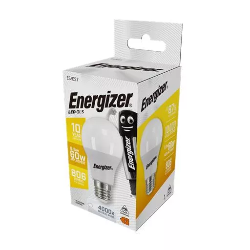 LED izzó, E27, normál gömb, 8,8W (60W), 806lm, 4000K, ENERGIZER