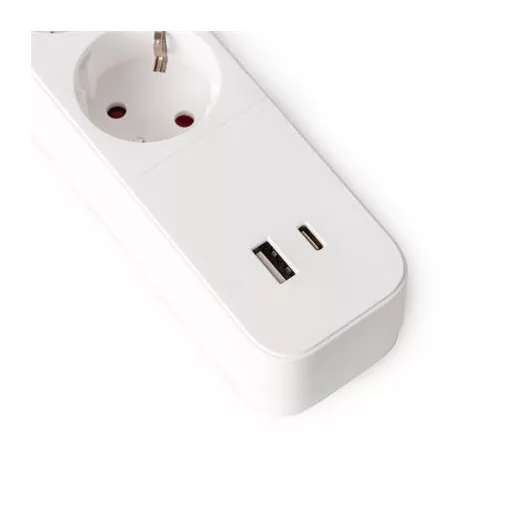 Elosztósor, 4 aljzat, 1,5 m, USB, kapcsolóval, ENTAC, fehér