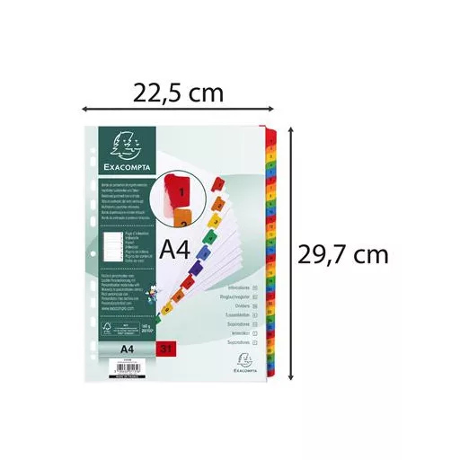 Regiszter, karton, A4, 1-31, EXACOMPTA, fehér