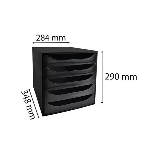 Irattároló, műanyag, 5 fiókos, EXACOMPTA "Ecobox ExoBlack", fekete