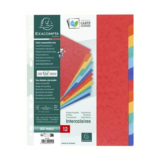 Regiszter, karton, A4+, 12 részes, EXACOMPTA, színes