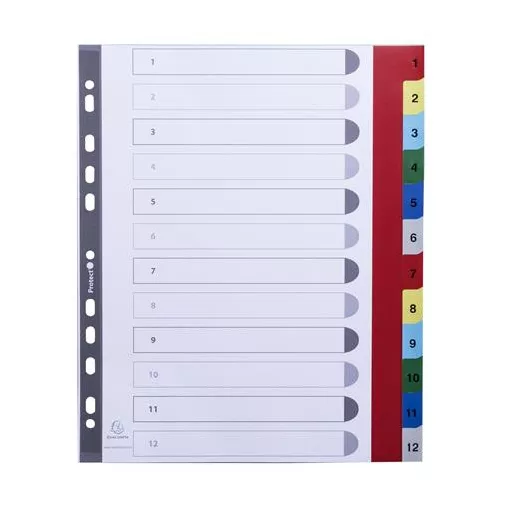 Regiszter, műanyag, A4+, 1-12, EXACOMPTA, színes
