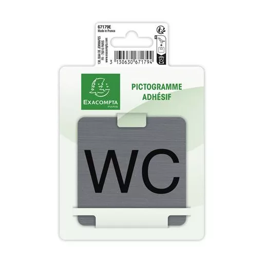 Információs tábla, öntapadó, 7,5x7,5 cm, alumíniumhatású, EXACOMPTA, "WC"