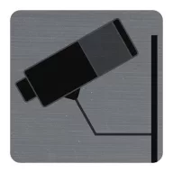   Információs tábla, öntapadó, 7,5x7,5 cm, alumíniumhatású, EXACOMPTA, "Kamerával megfigyelt terület"