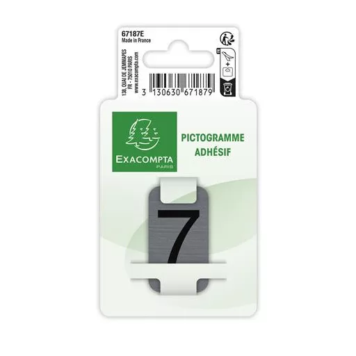 Információs tábla, öntapadó, 2,5x4,4 cm, alumíniumhatású, EXACOMPTA, 7-es