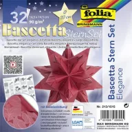   Bascetta csillag készlet, 14,5x14,5 cm, 90 g, 32 lap, FOLIA, piros-dzsungel