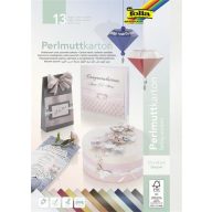   Dekorkarton, 2 oldalas, 25x35 cm, 13 lap, 250 g, FOLIA, 13 különböző gyöngyház szín