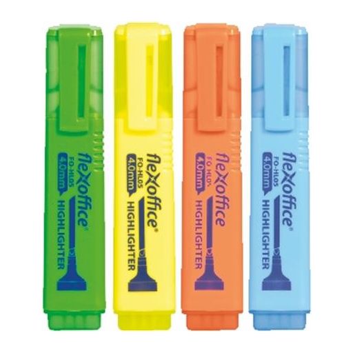 Szövegkiemelő készlet, 1-4 mm, FLEXOFFICE "HL05", 4 különböző szín