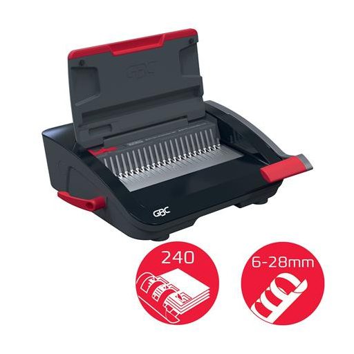 Spirálozógép, műanyag spirálkötéshez, manuális, 240 lap, GBC "CombBind CB20"