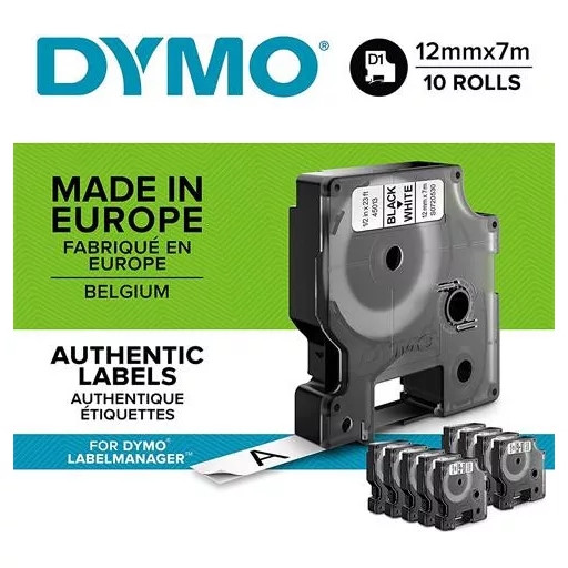 Feliratozógép szalag készlet, 12 mm x 7 m, DYMO "D1", fehér-fekete