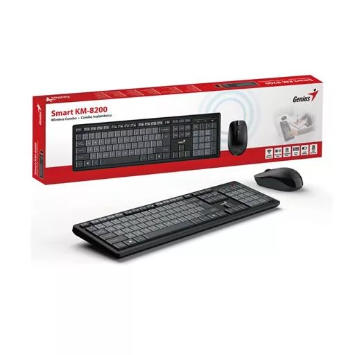 Egér- és billentyűzet készlet, vezeték nélküli, USB, HUN, GENIUS "KM-8200", fekete-szürke