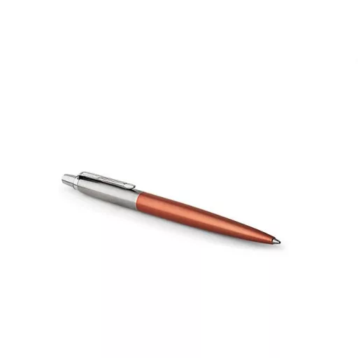 Golyóstoll, 0,7 mm, ezüst színű klip, Chelsea narancssárga tolltest, PARKER "Royal Jotter", kék