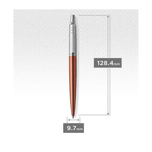 Golyóstoll, 0,7 mm, ezüst színű klip, Chelsea narancssárga tolltest, PARKER "Royal Jotter", kék