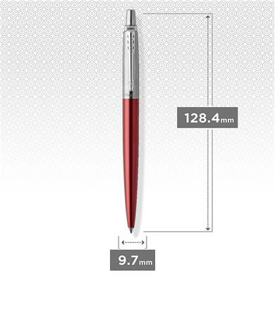 Golyóstoll, 0,7 mm, ezüst színű klip, Kensigton piros tolltest, PARKER "Royal Jotter", kék