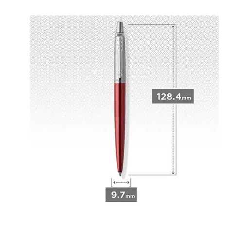 Golyóstoll, 0,7 mm, ezüst színű klip, Kensigton piros tolltest, PARKER "Royal Jotter", kék