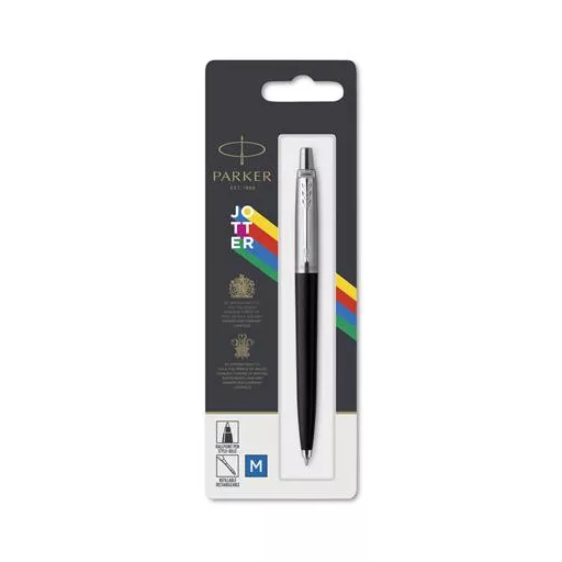 Golyóstoll, 0,7 mm, ezüst színű klip, fekete tolltest, PARKER "Royal Jotter Originals", kék