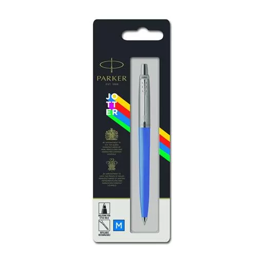 Golyóstoll, 0,7 mm, ezüst színű klip, kék tolltest, PARKER "Royal Jotter Originals", kék