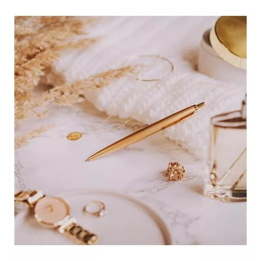 Golyóstoll, 0,7 mm, nyomógombos, arany színű klip, arany tolltest, PARKER, "Royal Jotter XL", kék