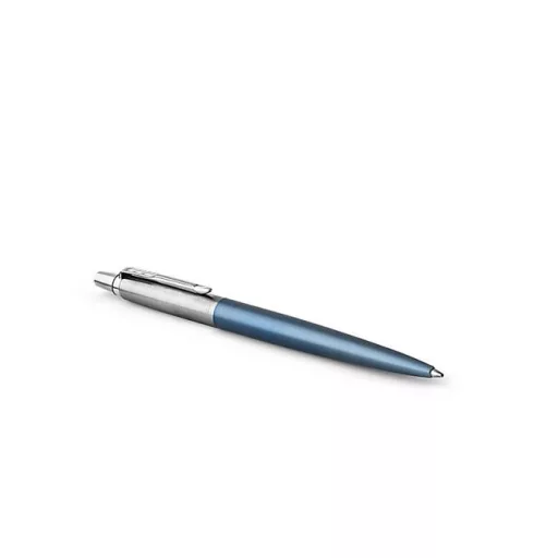 Golyóstoll, 0,7 mm, ezüst színű klip, Waterloo kék tolltest, PARKER "Royal Jotter", kék