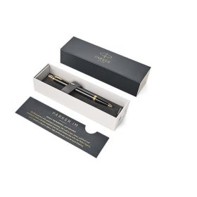   Golyóstoll, nyomógombos, arany színű klip, fekete tolltest, PARKER, "Royal IM", kék