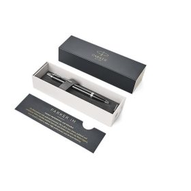   Golyóstoll, nyomógombos, ezüst színű klip, fekete tolltest, PARKER, "Royal IM", kék