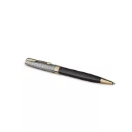   Golyóstoll, 1 mm, metál fekete tolltest, arany klip, PARKER "Royal Sonnet Premium", fekete