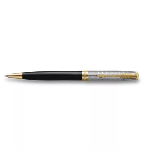 Golyóstoll, 1 mm, metál fekete tolltest, arany klip, PARKER "Royal Sonnet Premium", fekete