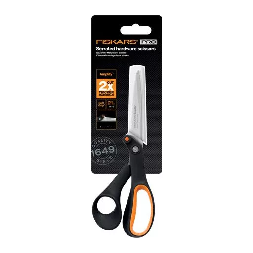 Olló, barkács, 21 cm, FISKARS "Amplify", fekete