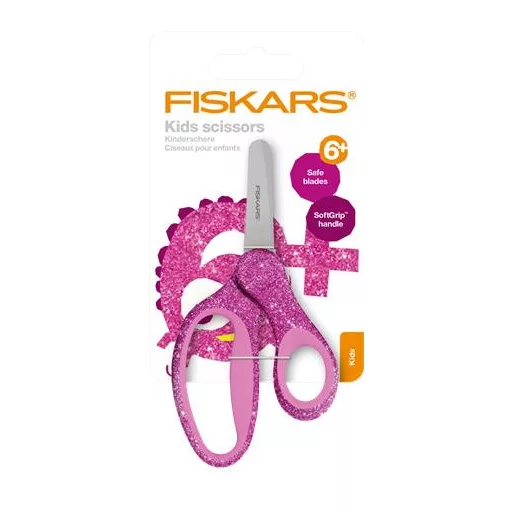 Olló, óvodai, 13 cm, FISKARS, csillámos rózsaszín