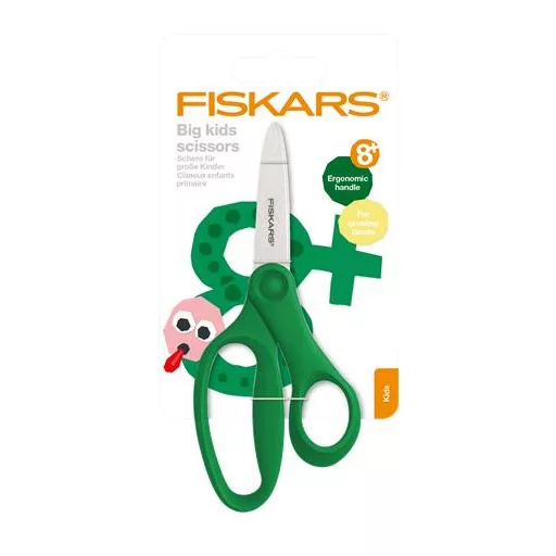 Olló, iskolai, 15 cm, FISKARS, zöld