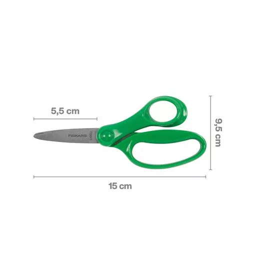 Olló, iskolai, 15 cm, FISKARS, zöld