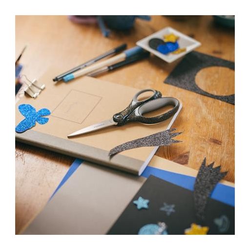 Olló, iskolai, 18 cm, FISKARS, csillámos fekete