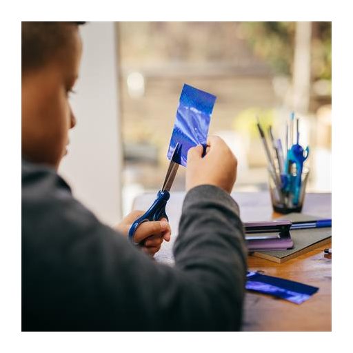 Olló, iskolai, 18 cm, balkezes, FISKARS, csillámos kék