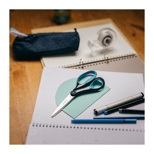 Olló, ifjúsági, 20 cm, balkezes, FISKARS, foltos pávakék