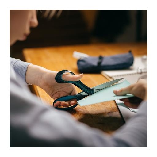 Olló, ifjúsági, 20 cm, balkezes, FISKARS, foltos pávakék