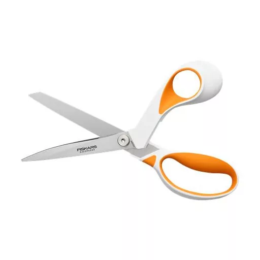 Olló, általános, 23 cm, FISKARS "RazorEdge Softgrip", narancssárga-fehér