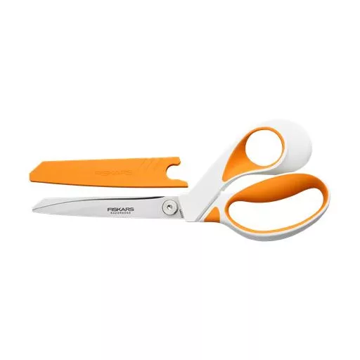 Olló, általános, 23 cm, FISKARS "RazorEdge Softgrip", narancssárga-fehér
