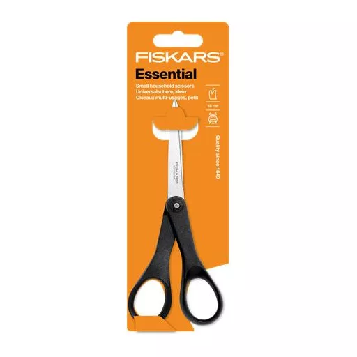 Olló, papírvágó, 18 cm, FISKARS "Essential", fekete
