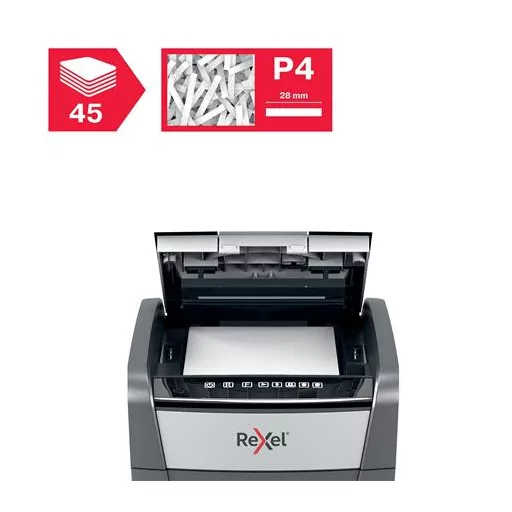 Iratmegsemmisítő, konfetti, 45 lap, REXEL "Optimum AutoFeed 45X"