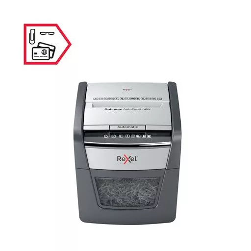Iratmegsemmisítő, konfetti, 45 lap, REXEL "Optimum AutoFeed 45X"