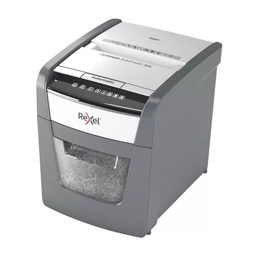 Iratmegsemmisítő, konfetti, 50 lap, REXEL, "Optimum AutoFeed+ 50X"