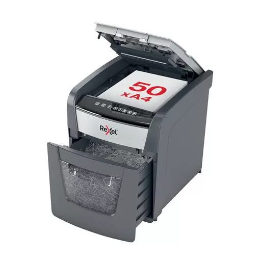 Iratmegsemmisítő, konfetti, 50 lap, REXEL, "Optimum AutoFeed+ 50X"