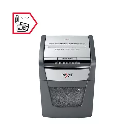 Iratmegsemmisítő, konfetti, 50 lap, REXEL, "Optimum AutoFeed+ 50X"