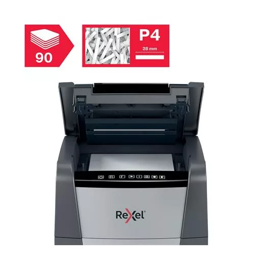 Iratmegsemmisítő, konfetti, 90 lap, REXEL, "Optimum AutoFeed+ 90X"