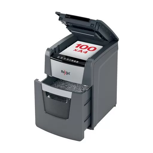 Iratmegsemmisítő, konfetti, 100 lap, REXEL "Optimum AutoFeed+ 100X"