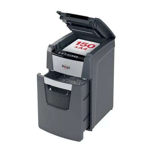 Iratmegsemmisítő, konfetti, 150 lap, REXEL, "Optimum AutoFeed+ 150X"