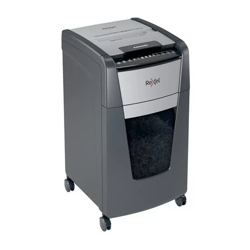 Iratmegsemmisítő, mikrokonfetti, 300 lap, REXEL, "Optimum AutoFeed+ 300M"