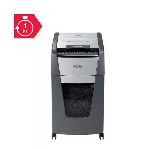 Iratmegsemmisítő, mikrokonfetti, 300 lap, REXEL, "Optimum AutoFeed+ 300M"