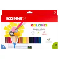   Színes ceruza készlet, háromszögletű, KORES "Triangular", 36 különböző szín