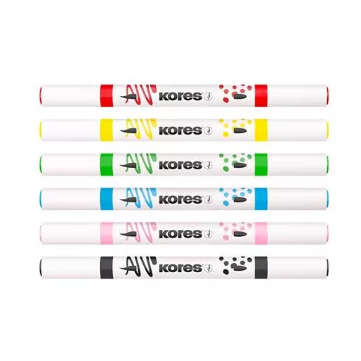 Dekormarker készlet, akril, 1-2 mm, kétvégű, KORES " K-Kreative", 6 különböző szín